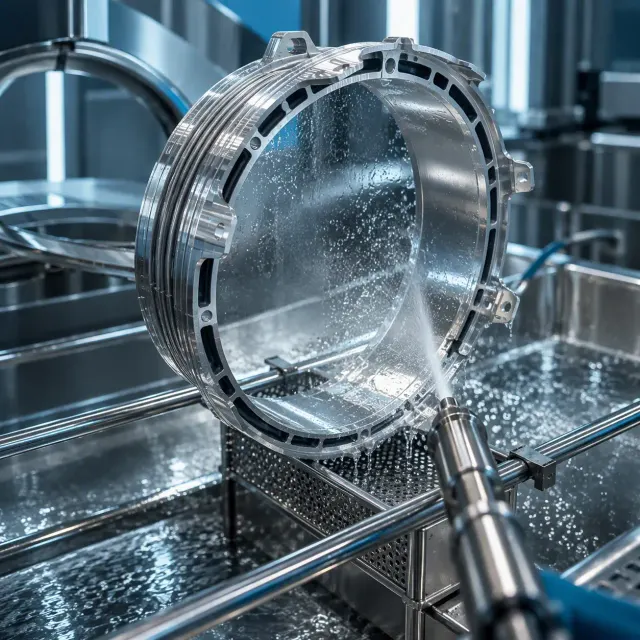 Bauteil wird für die Restschmutzanalyse abgespritzt